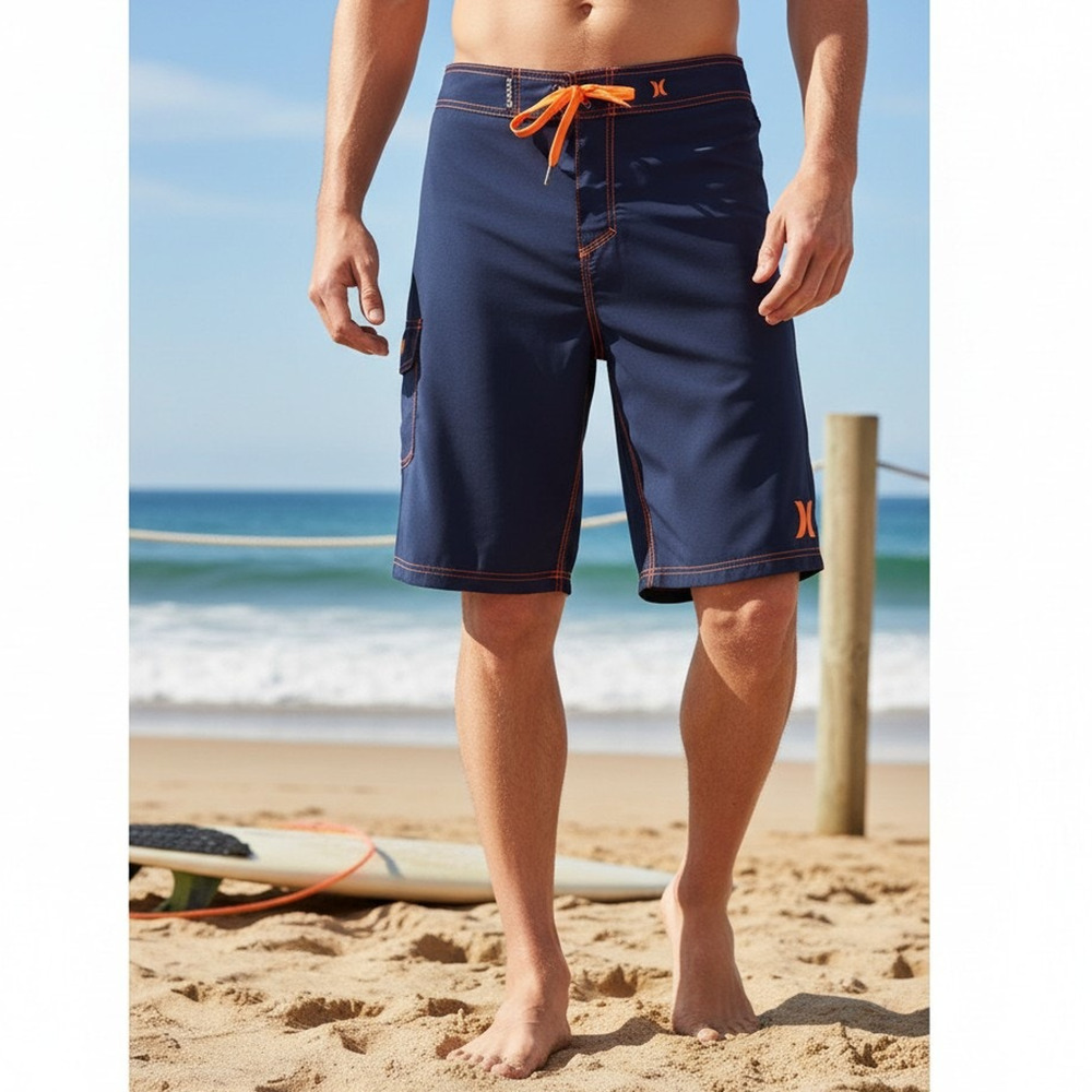 Hurley Boardshort One and Only Mens 34 x 22 Blue Orange Swim Trunks Quick Dry